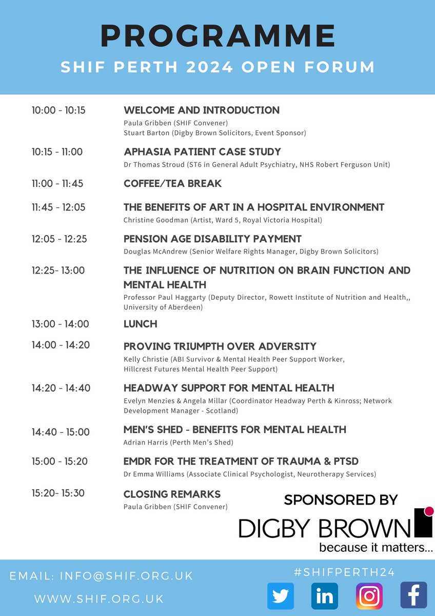 Looking forward to SHIF, our Clinical Psychologist, Dr Emma Williams is presenting on 'EMDR for the Treatment of Trauma &amp; PTSD'

We're exhibiting so come find out about our team:

#Neuropsychologists
#NeuroPhysiotherapists
#Occupational Therapists
#Speech and Language Therapists