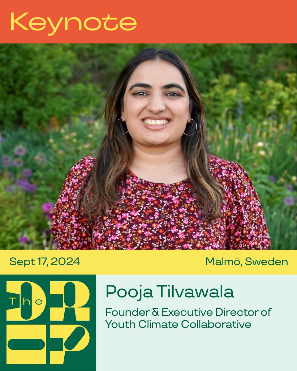 Pooja Tilvawala will be a keynote at The Drop! 

Founder and Executive Director of Youth Climate Collaborative, she’s leading youth in climate action. 

Her fresh takes on climate will undoubtedly have your mind bending in all the right ways.🧠