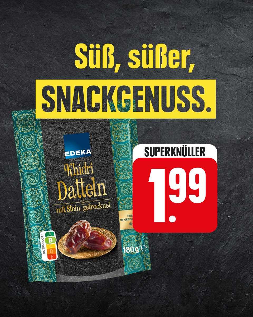 Ein Angebot, dem niemand widerstehen kann: gibt es bei uns Khidri Datteln aus Saudi-Arabien zum Superknüller Sonderpreis von nur 1,99 €!  Besonders süß im Geschmack und besonders sweet für den Geldbeutel.