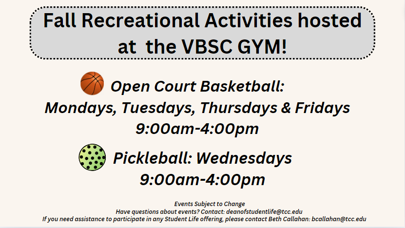 TccVaBeach's tweet photo. Recreation at the VB Student Center Gym! https://t.co/dQeKdBLx5t