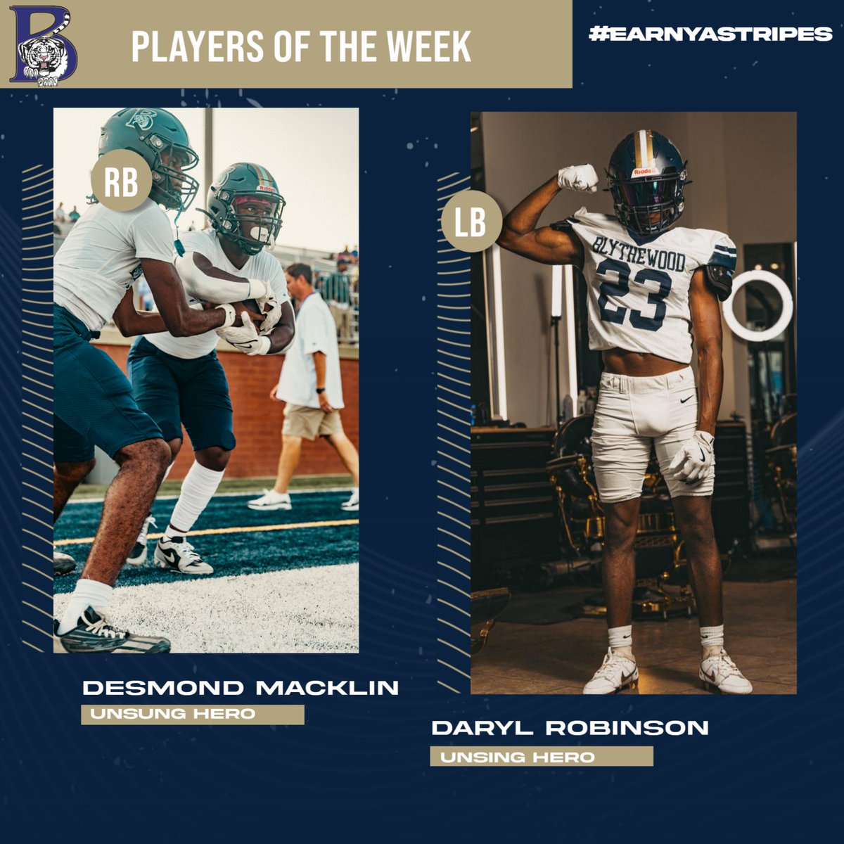 Players of the week vs. Nation Ford
1 Proud Bengal: Chase Brown
Offense: <a href="/Ben_Hendrix1/">Benjamin “Ben” Hendrix</a> 
Defense: <a href="/LittleKemuel/">Kemuel “Kembo” Little</a> 
Special Teams: <a href="/TheCarter_C1/">Carter Coleman</a> 
Lineman of the Week:<a href="/ReedPaolucci/">Reed Paolucci</a> 
Unsung Heros: <a href="/_ykdarryl/">Darryl Robinson</a>  &amp; <a href="/desmond_macklin/">Desmond Macklin</a>