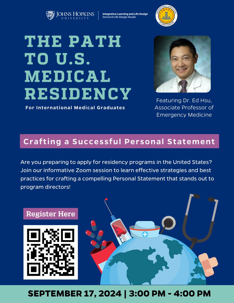 JHU Diversity Postdoctoral Alliance Committee (@dpac_jhpda) on Twitter photo 📣📣Are you an IMG at Hopkins? Don’t miss this amazing opportunity to learn effective strategies for residency personal statement.
<a href="/JHPDA/">Johns Hopkins Postdoctoral Association (JHPDA)</a> <a href="/doclifedesign/">Doctoral Life Design Studio</a> 📣📣Are you an IMG at Hopkins? Don’t miss this amazing opportunity to learn effective strategies for residency personal statement.
<a href="/JHPDA/">Johns Hopkins Postdoctoral Association (JHPDA)</a> <a href="/doclifedesign/">Doctoral Life Design Studio</a>