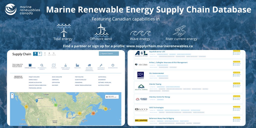 Canadian_MRE's tweet photo. #DYK Marine Renewables Canada has a #MarineRenewableEnergy Supply Chain Database that features hundreds of companies with capabilities in tidal, wave, offshore wind, and river current energy projects?

Explore expertise and resources supporting and driving the marine renewable energy industry in Canada & internationally 
👉 https://t.co/U6TEzZHhUt