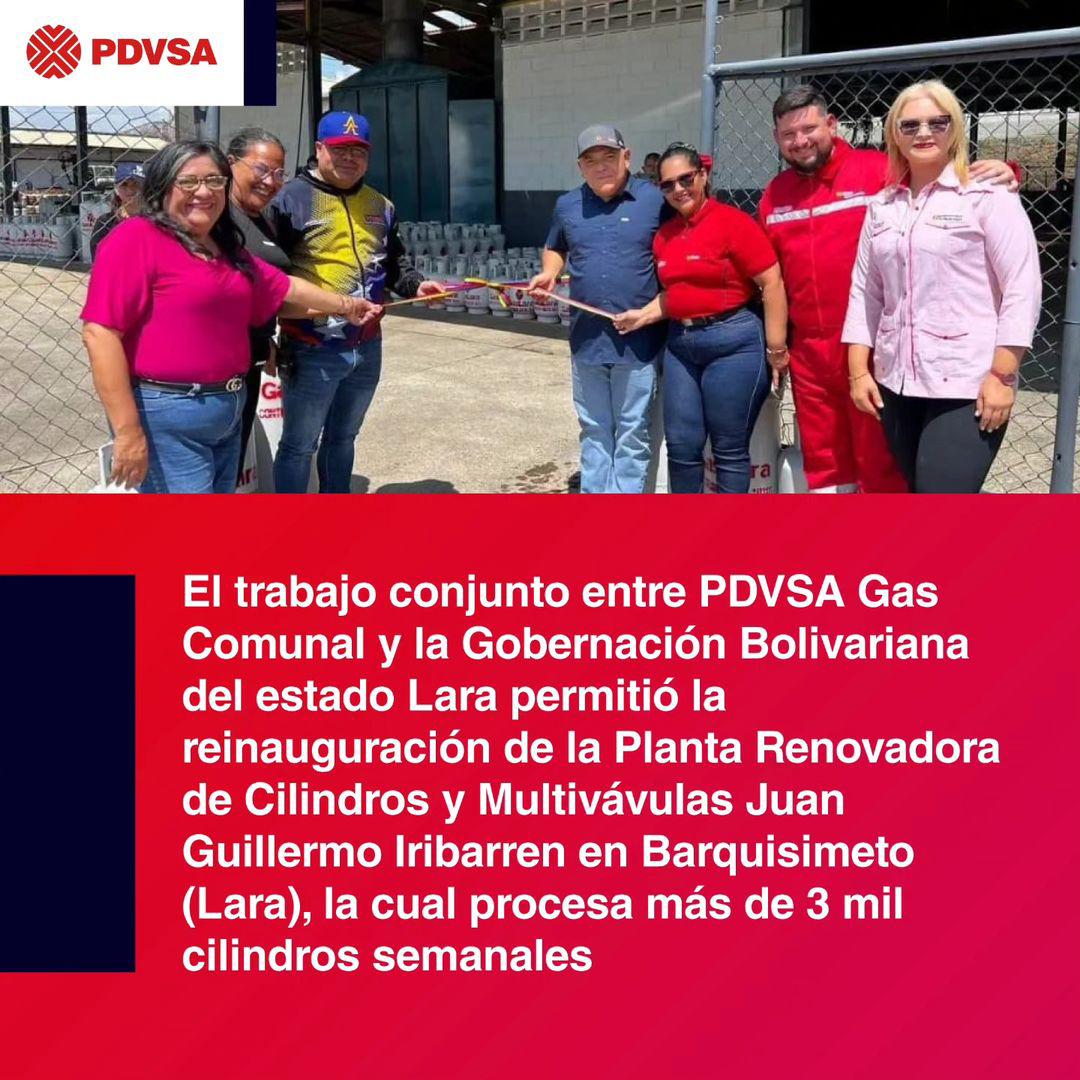 PDVSAENT2's tweet photo. La atención directa a la población es prioridad para PDVSA Gas. La reinauguración de la planta Juan Guillermo Irribaren fortalece la cadena logística y distribución, asegurando un suministro confiable de alto impacto para todo el estado Lara. https://t.co/4V1V1Qki1e