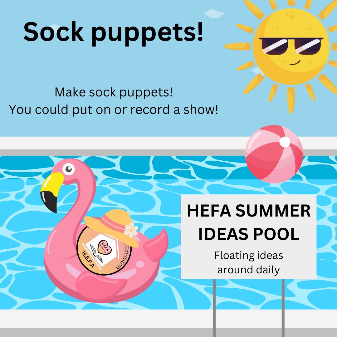 Another fairly simple idea today...

Have you ever made sock puppets? 
Why not make a character today? You could just play with them or you put on/record a show!

#teamhefauk #activityideas #summerholidays #summerfun #ideaspool #sockpuppet #show #creativity #drama