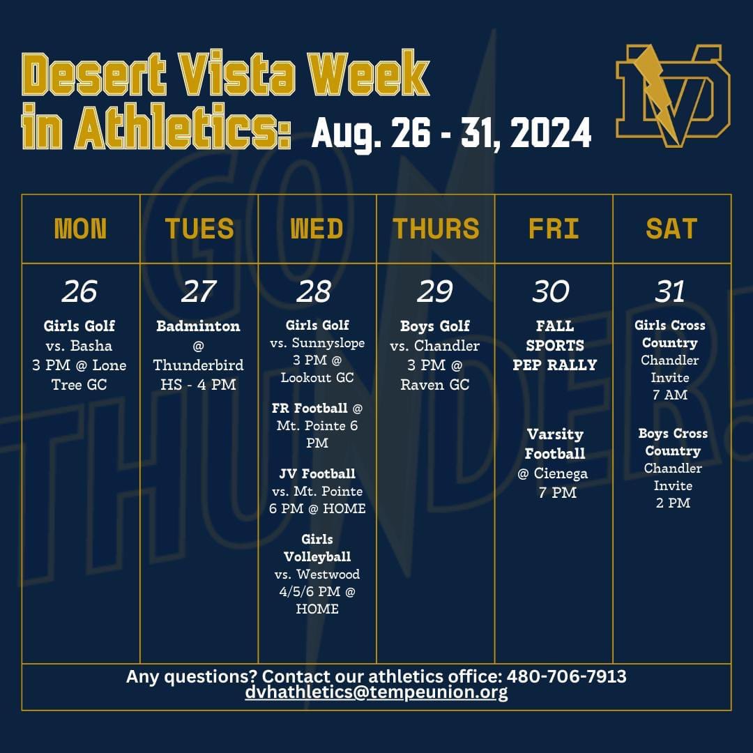 Athletics are back in full force! Don’t forget about this week’s pep rally. #GoThunderGo