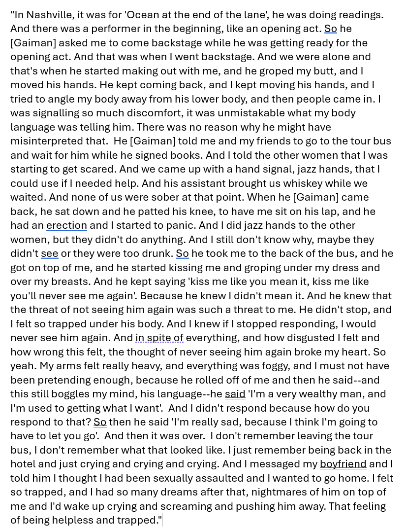 iHateCogsci's tweet photo. Neil Gaiman is now accused by at least 6 separate women of sexual assault, at least 3 of whom he paid off, and at least 2 of whom were forced to sign NDAs.

He is a discount Harvey Weinstein, becoming less and less discounted as more victims come forward.

https://t.co/doopiRYKxV https://t.co/CsfAcXGk4D