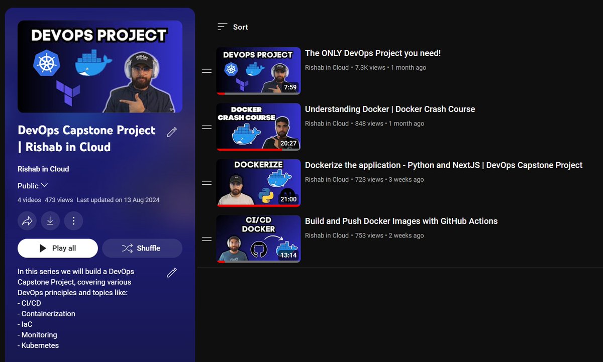 rishabincloud's tweet image. The DevOps Capstone Project series is coming along. 

The goal is to give you hands-on with DevOps Principles.
New parts will be added soon. It covers:
- CI/CD 
- Containerization: docker &amp;amp; k8s
- Infrastructure as Code
- Monitoring