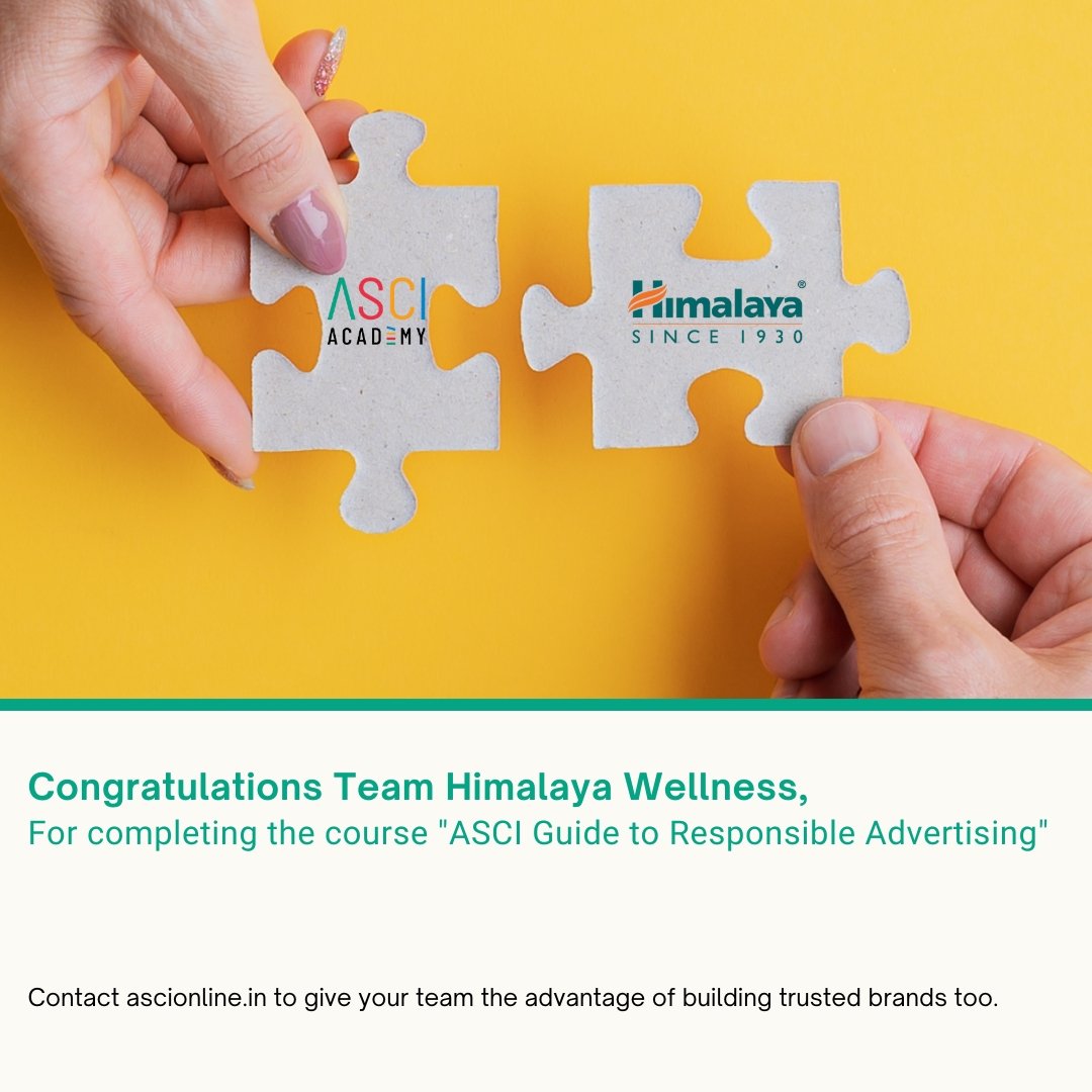 ascionline's tweet image. We congratulate @HimalayaIndia for committing to responsible advertising by enrolling key team members in ASCI Academy's course, 'The ASCI Guide to Responsible Advertising.'

#ResponsibleAdvertising #ASCI #ASCIAcademy
