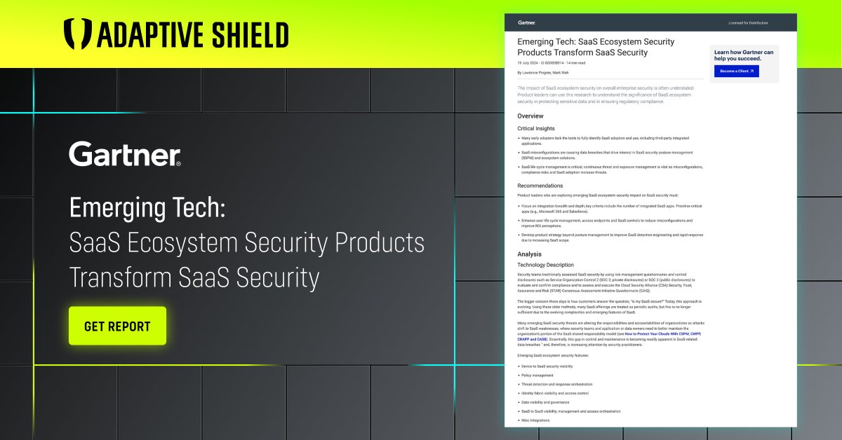 An Emerging Tech report by analyst firm <a href="/Gartner_inc/">Gartner</a> focused on the ways SaaS ecosystem security products are transforming SaaS security. 

To read Gartner recommendations on SaaS Ecosystem Security, click here ⬇️ for complimentary access to this report.
okt.to/gR1qVs