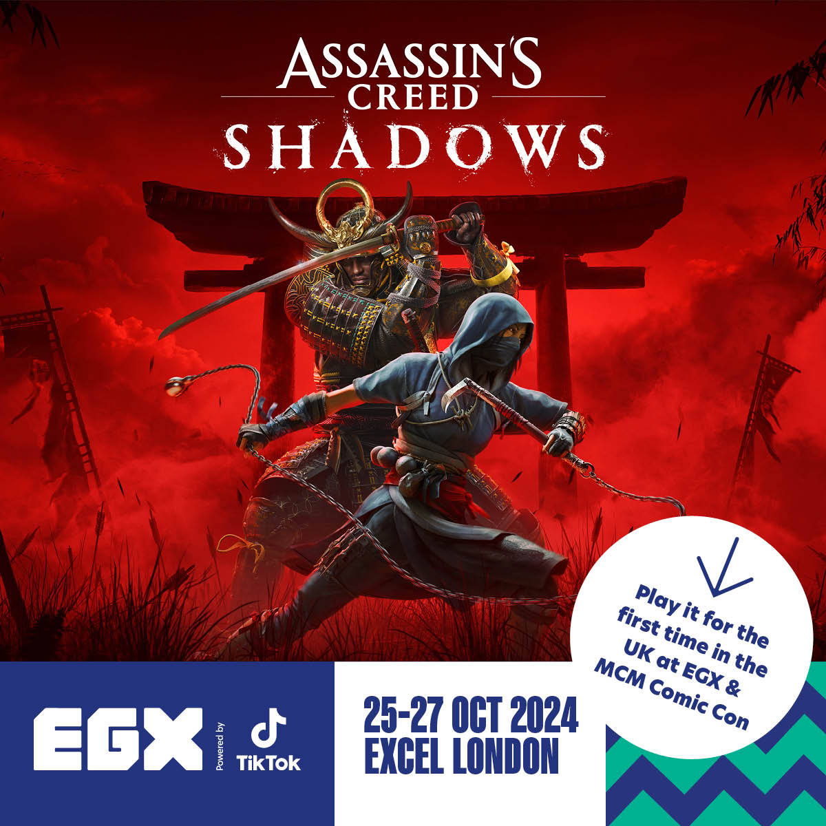 Play Assassin’s Creed Shadows for the first time in the UK at EGX &amp; MCM Comic Con! ✨

Can’t wait to get hands-on for the newest #AssassinsCreed game? Try it ahead of release at the show this October, included in tickets!

Buy tickets now: bit.ly/3KyffNg

<a href="/Assassins_UK/">Assassin's Creed UK</a>