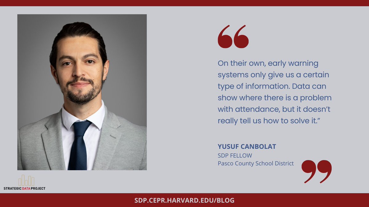 HarvardSDP's tweet photo. Do early warning systems work? Learn what #SDPfellow Yusuf Canbolat when he dug into the impact of his district's early warning system on student attendance.

Read more: https://t.co/xzpzjU4HJV https://t.co/tKJ42nLttU