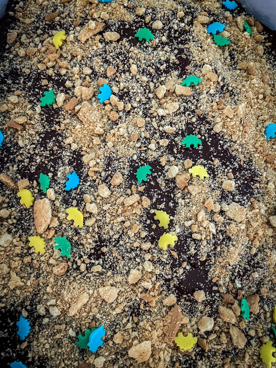 OliveAgent's tweet image. Едновремешна бисквитена торта. Направо праисторическа. Разказах на децата как ей така като бях малка, динозавърчетата се събираха до някоя скала да си играят.