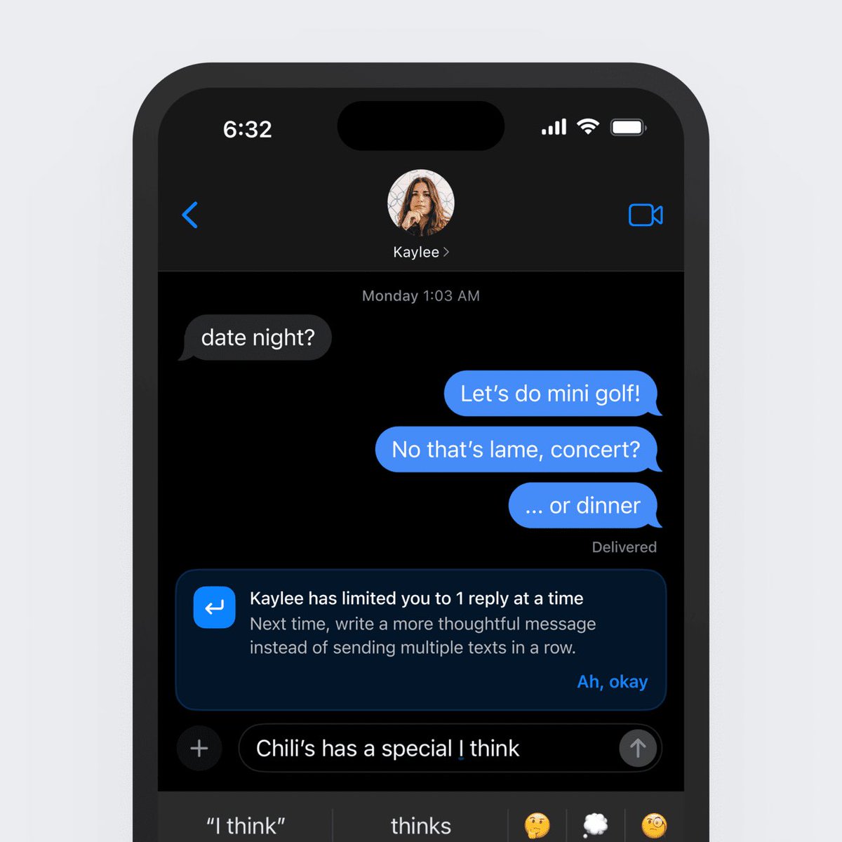 iMessage limit people to 1 reply at a time