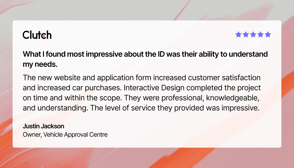 id_interactive's tweet photo. Check out this amazing feedback from our esteemed client, Justin Jackson. You can read the full testimonial on our Clutch account. We are incredibly grateful for the positive words—they truly make our day! #ClientTestimonial #PositiveFeedback #InteractiveDesign https://t.co/ptYbDAZxZu