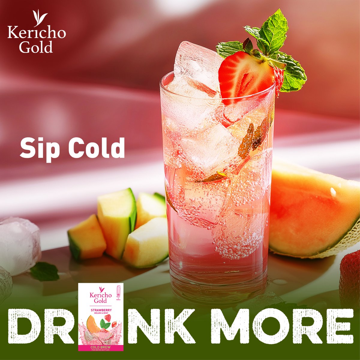 Our Strawberry, Melon &amp; Mint Cold Brew transforms your water into a burst of flavor🍓🍈🌿 . Have it cold and drink more💧.

#DrinkMore #KerichoGold