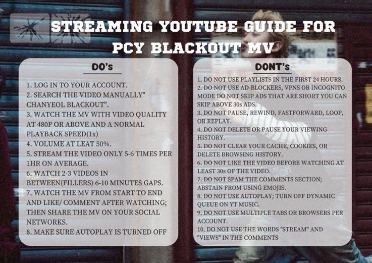 CHANYEOLxNA's tweet image. In preparation for #CHANYEOL’s solo debut, Blackout, and streaming on YouTube, please follow these tips!

Please read through, understand the Dos and Don’ts, and have fun with the long awaited music!

D-1 TO CHANYEOL SOLO #BlackOutMVTeaser  #CHANYEOL_BlackOut #찬열