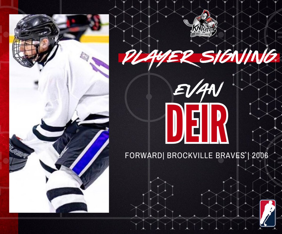 Player Signing ! 

The Knights are extremely happy to announce the Signing of Forward , Evan Dier from Brockville, Ontario ! 

Welcome to the #KOM , Evan ! 

#KOM #MeafNation ⚔️