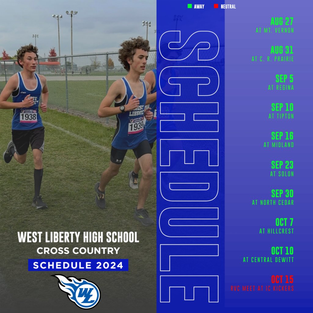 WestLibertyCSD's tweet photo. LET'S GO!!!! This is going to be a great year! Cross Country kicks off the 2024-2025 athletic schedule tonight!  Football season opener is AT HOME, on the turf, Friday night! Volleyball opens Saturday at Grinnell!
@WestLibAthletic
@du97_j
@WLCometVB
@CoachNFrenz
@JohnnieHawkeye https://t.co/877RTZhFzc
