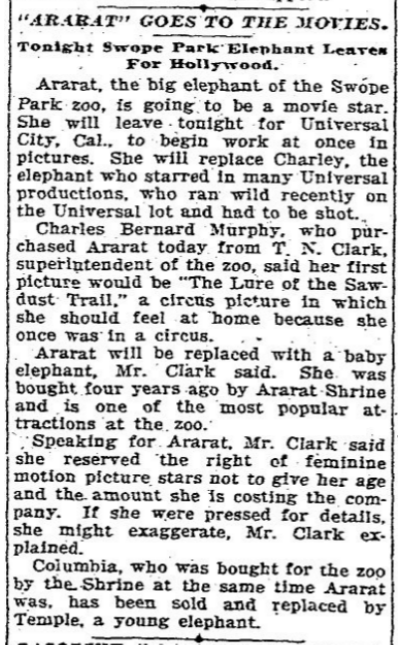 KansasCity100's tweet photo. Ararat, the #SwopePark elephant, is going to #Hollywood to be in the pictures. https://t.co/SdzuuQzPbn