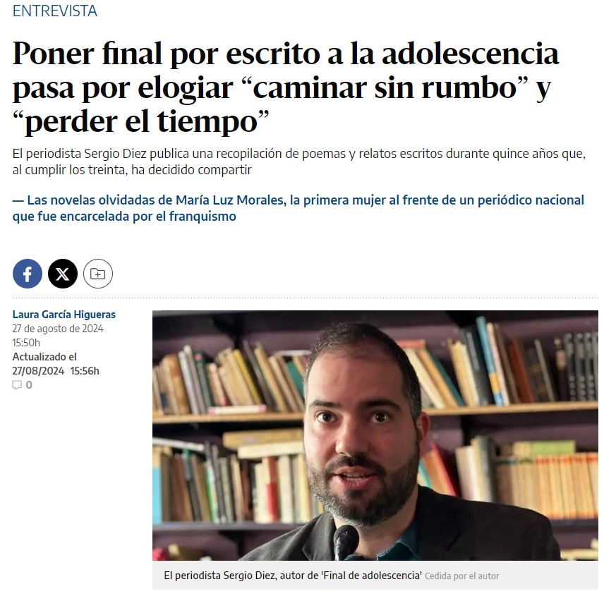 Hoy se publica en <a href="/eldiarioCultura/">elDiario.es Cultura</a> esta entrevista sobre 'Final de adolescencia'. ¡Me hace mucha ilusión poder hablar de mi libro y de poesía en el periódico en el que trabajo!

¡Y muchísimas gracias a <a href="/LGHigueras/">Laura GarcíaHigueras</a> por proponérmela! Ha quedado muy bonita 
eldiario.es/cultura/libros…