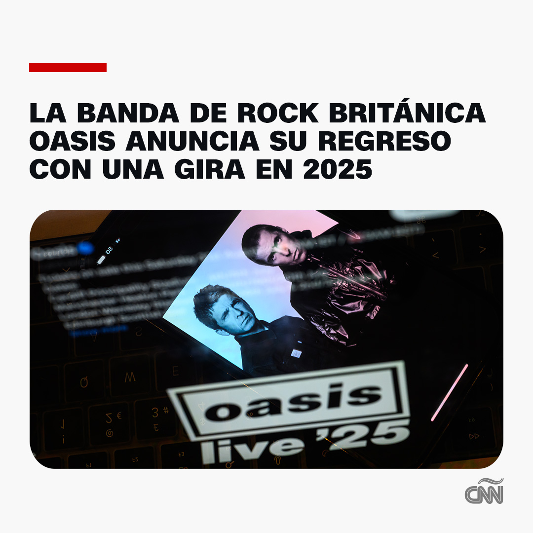 CNNEE's tweet photo. 🎵 La gira de #Oasis comenzará el 4 de julio en el estadio Principality de Cardiff, Gales, y la banda tocará un total de 14 fechas en todo el Reino Unido. Las entradas saldrán a la venta el sábado 31 de agosto. 

🔗: https://t.co/gt6gHQqJo6 https://t.co/r82rDq2vTy