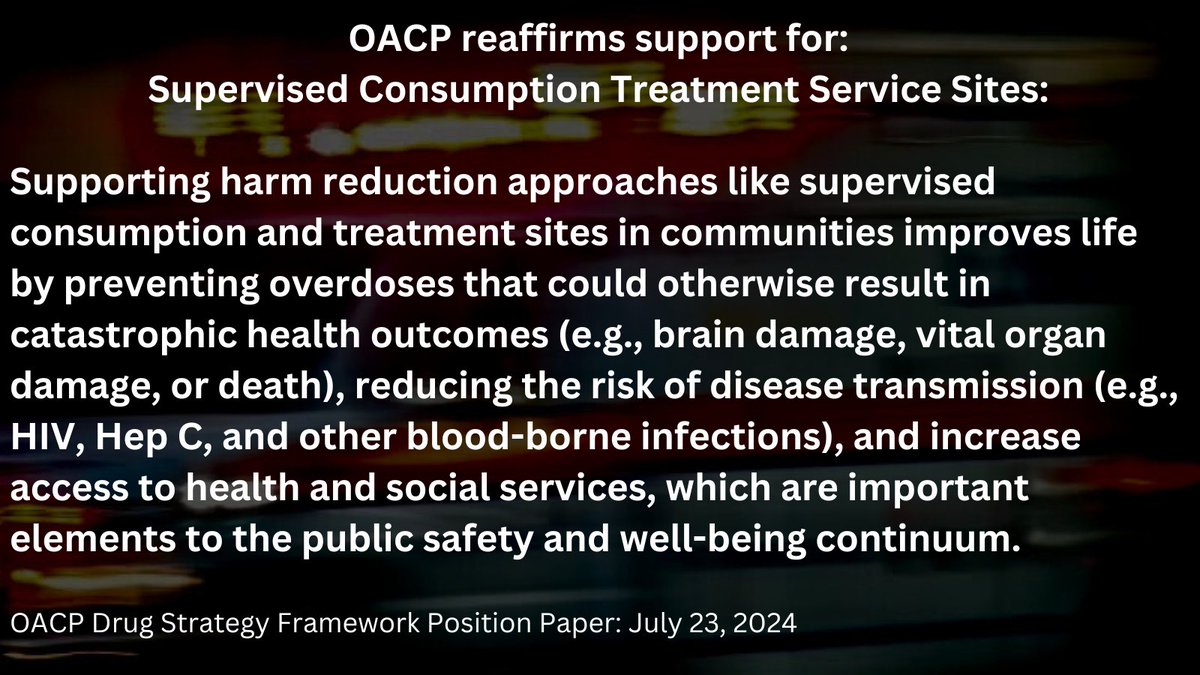 DrugStrategies's tweet photo. The Ontario Association of Chiefs of Police remains supportive of Consumption and Treatment Services #CTS - including accommodation for inhalation. Thank you @OACPOfficial !

https://t.co/Ptwj2s6LX9 https://t.co/ou7RvGrXXw