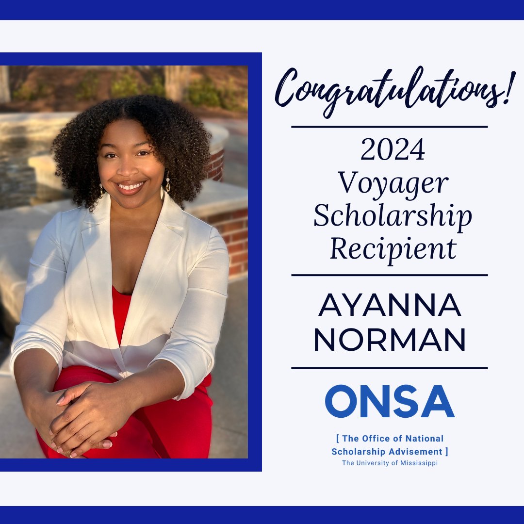 Congratulations to Ayanna Norman for becoming a 2024 #VoyagerScholarship recipient! Created by the Obamas and Airbnb's Brian Chesky, this
scholarship program is for young leaders who are ready to make their mark in public
service. We are so proud of you Ayanna!