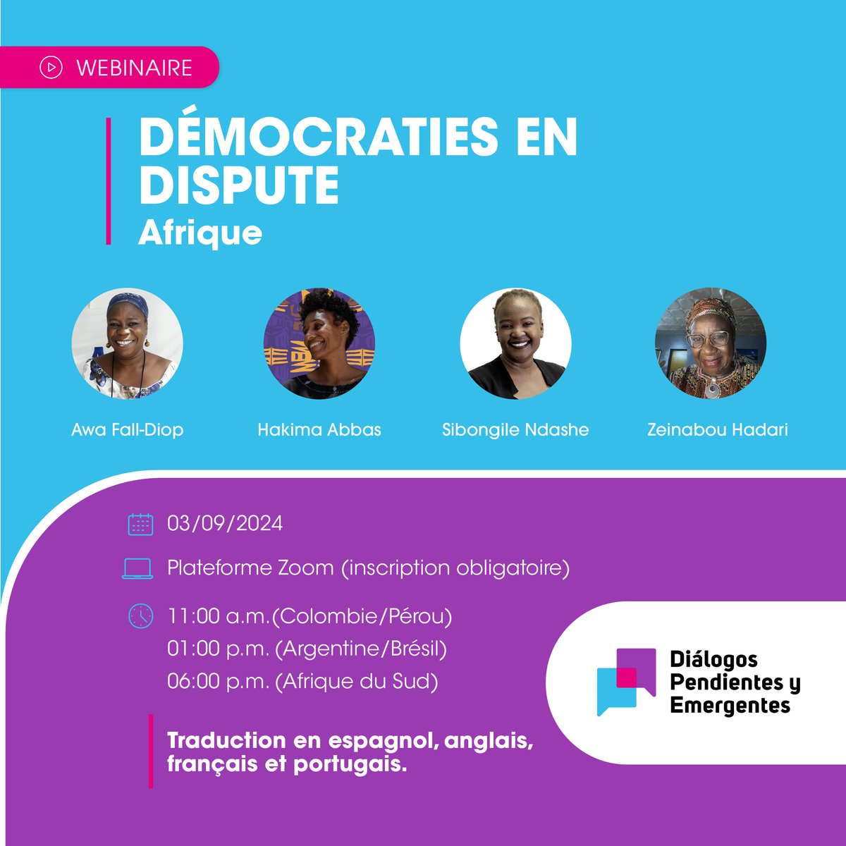💜💙DÉMOCRATIES EN DISPUTE : L'AFRIQUE

🌎✊🏾Dans le contexte de nos discussions autour du méga-cycle électoral de 2024, notre prochaine conversation portera sur l'Afrique. ✊🏾 Nous vous invitons à participer à cette rencontre!  

👉🏾Inscrivez-vous: us06web.zoom.us/webinar/regist…