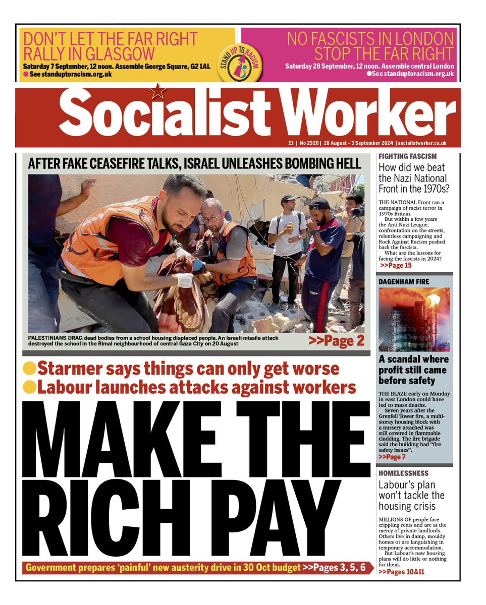SWP_Britain's tweet photo. The new Socialist Worker is out now. Our front page reads "Starmer says things can only get worse"

💲Make the rich pay 

#SirKidStarver 
#LabourHypocrisy

📚Read more at https://t.co/ZEpJtXzecs https://t.co/HkbtexAicS