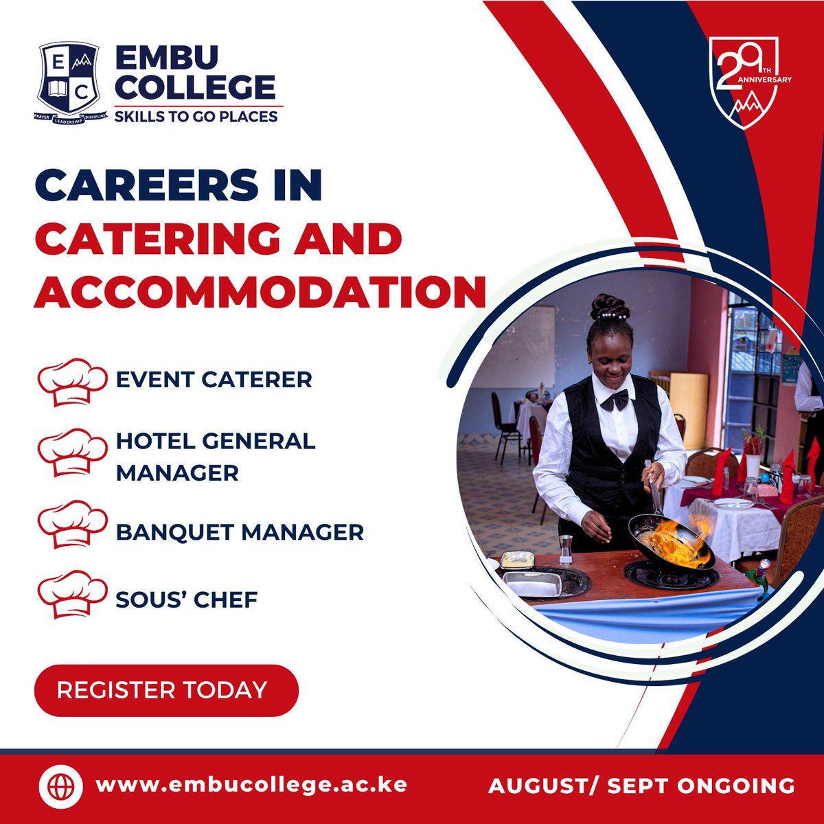 EmbuCollege's tweet photo. Get certified, get cooking, get ahead! A certificate/ Diploma course in Catering &amp; Accommodation is more than just a qualification, it's your ticket to a fulfilling career in culinary arts. August / September intake is ongoing. #skillstogoplaces #embucollege #culinarycareers https://t.co/yf353ZDVNT
