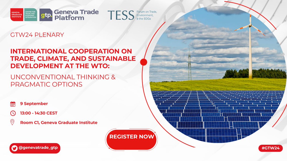 Forum on Trade, Environment & the SDGs (@tessforum) on Twitter photo Join <a href="/TESSForum/">Forum on Trade, Environment & the SDGs</a> & <a href="/genevatrade_gtp/">Geneva Trade Platform</a> on 9 September for the opening of #GTW2024 at the Geneva Graduate Institute <a href="/GVAGrad/">Geneva Graduate Institute</a> alongside #WTOPublicForum to hear prominent international experts & ambassadors discuss pragmatic options & unconventional thinking on:
✅pathways & approaches Join <a href="/TESSForum/">Forum on Trade, Environment & the SDGs</a> & <a href="/genevatrade_gtp/">Geneva Trade Platform</a> on 9 September for the opening of #GTW2024 at the Geneva Graduate Institute <a href="/GVAGrad/">Geneva Graduate Institute</a> alongside #WTOPublicForum to hear prominent international experts & ambassadors discuss pragmatic options & unconventional thinking on:
✅pathways & approaches