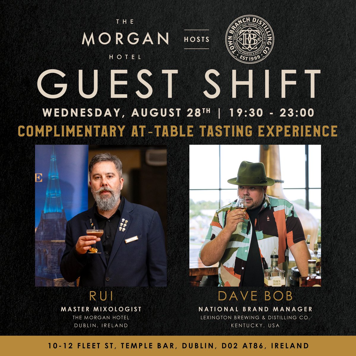 Lexington Brewing &amp; Distilling Co. is heading to Dublin, Ireland! Our National Brand Manager and award-winning bartender, Dave Bob, will be guest bartending at 10 Fleet Street Restaurant &amp; Bar inside Temple Bar at the Morgan Hotel, alongside Rui, Master Mixologist.🥃