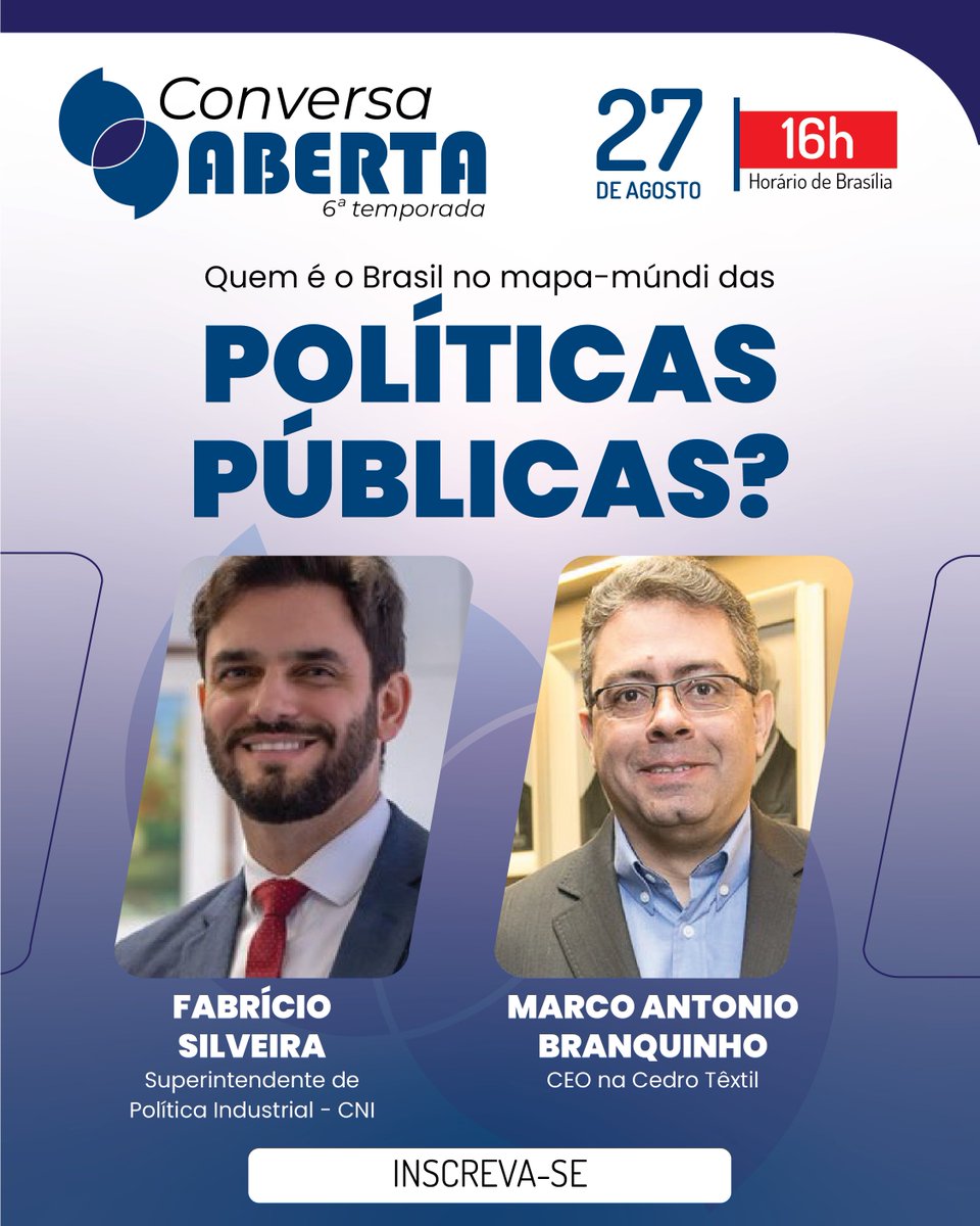 Não perca! Logo mais, às 16h. Inscrições: conteudo.abit.org.br/conversa-abert… <a href="/CNI_br/">CNI Brasil</a>