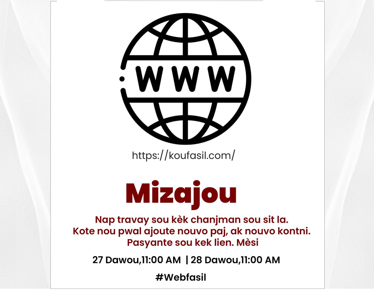 guensgraphics's tweet image. Nou pwal kèk chanjman sou sit nou an pou amelyore eksperyans ou.
koufasil.com
#webfasil