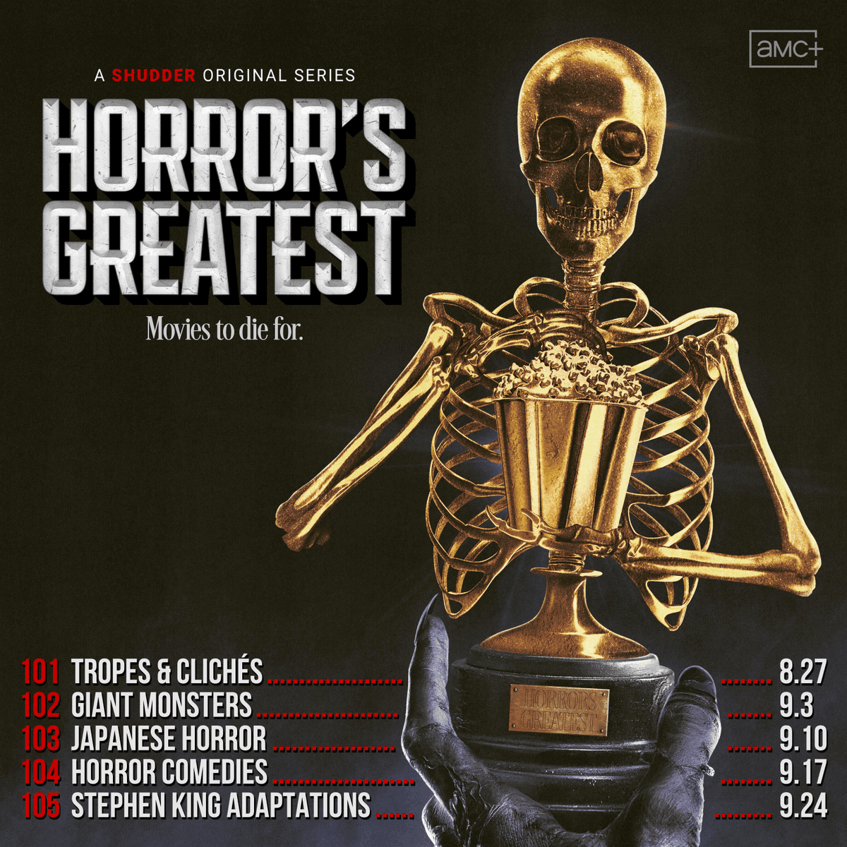 Shudder's tweet photo. Ready for a crash course on all your fave horror? 📺 

Dive into episode one of #HorrorsGreatest — now streaming on Shudder. New episodes drop every Tuesday. https://t.co/CBh5O0RHAQ