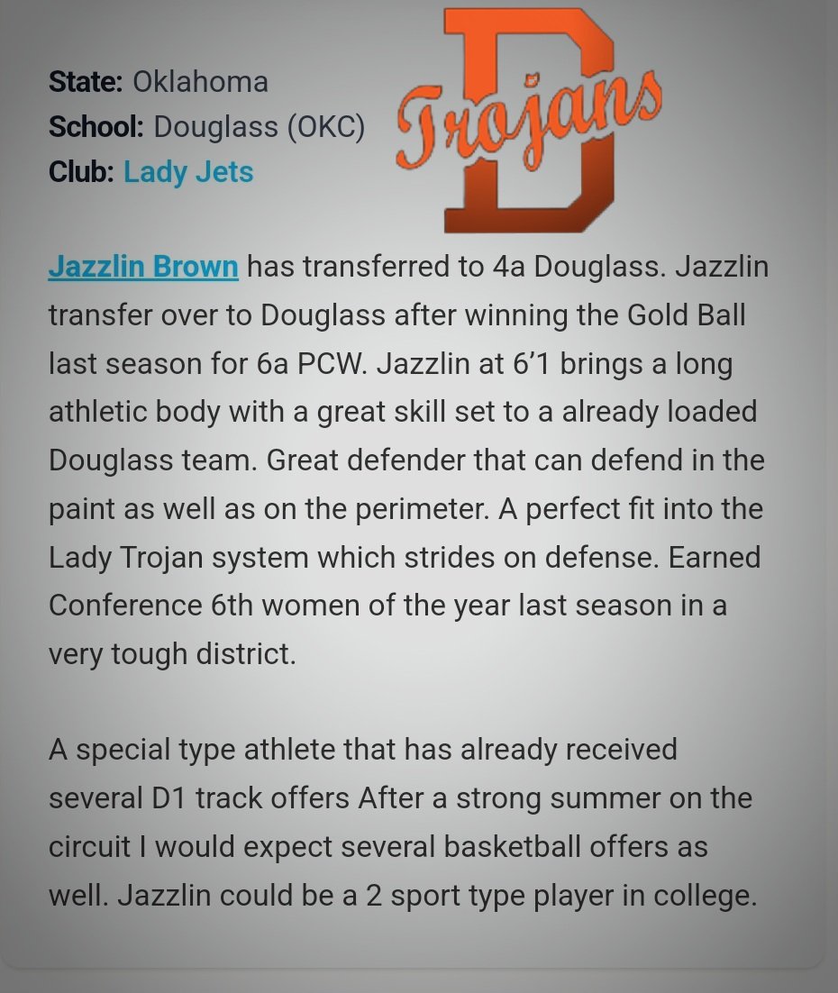 JazzlinBrown's tweet photo. Thanks @PGHOklahoma @coachjvick1 for naming me as one of the impact transfers๐๐#TitleRun #SRseason #Trojettes https://t.co/bE0xgXmPHS
