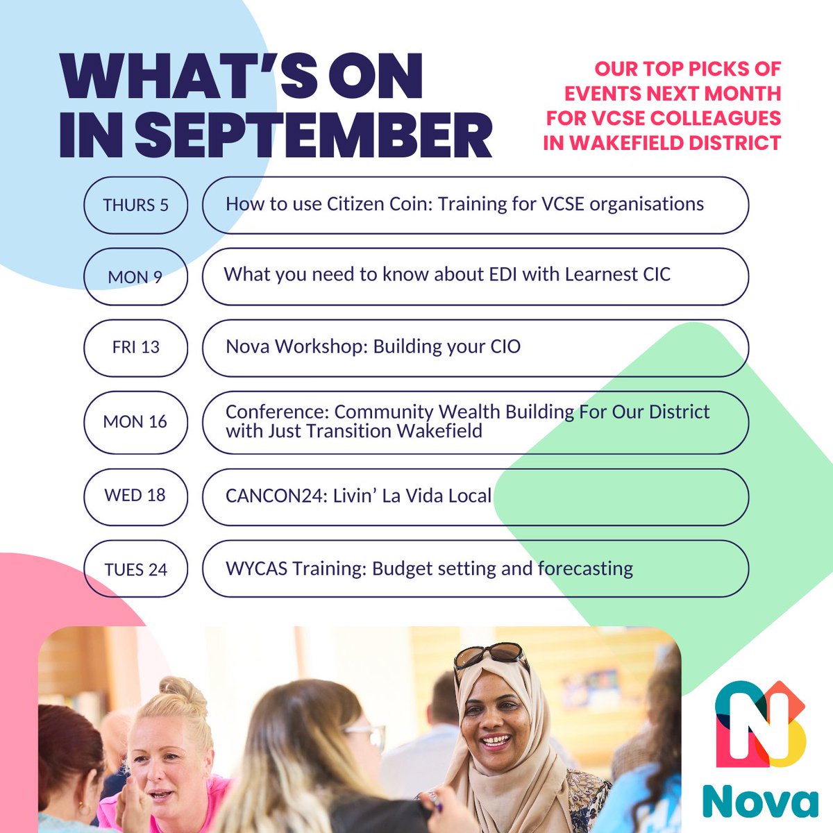 Nova_WD's tweet photo. π Check out what's on in September for our local VCSE organisations π Take some time to learn, network and look to the future of our district #WakefieldEvents
Find these events and more on our website: https://t.co/K7l9Era8Ga https://t.co/toyz6y4YUV