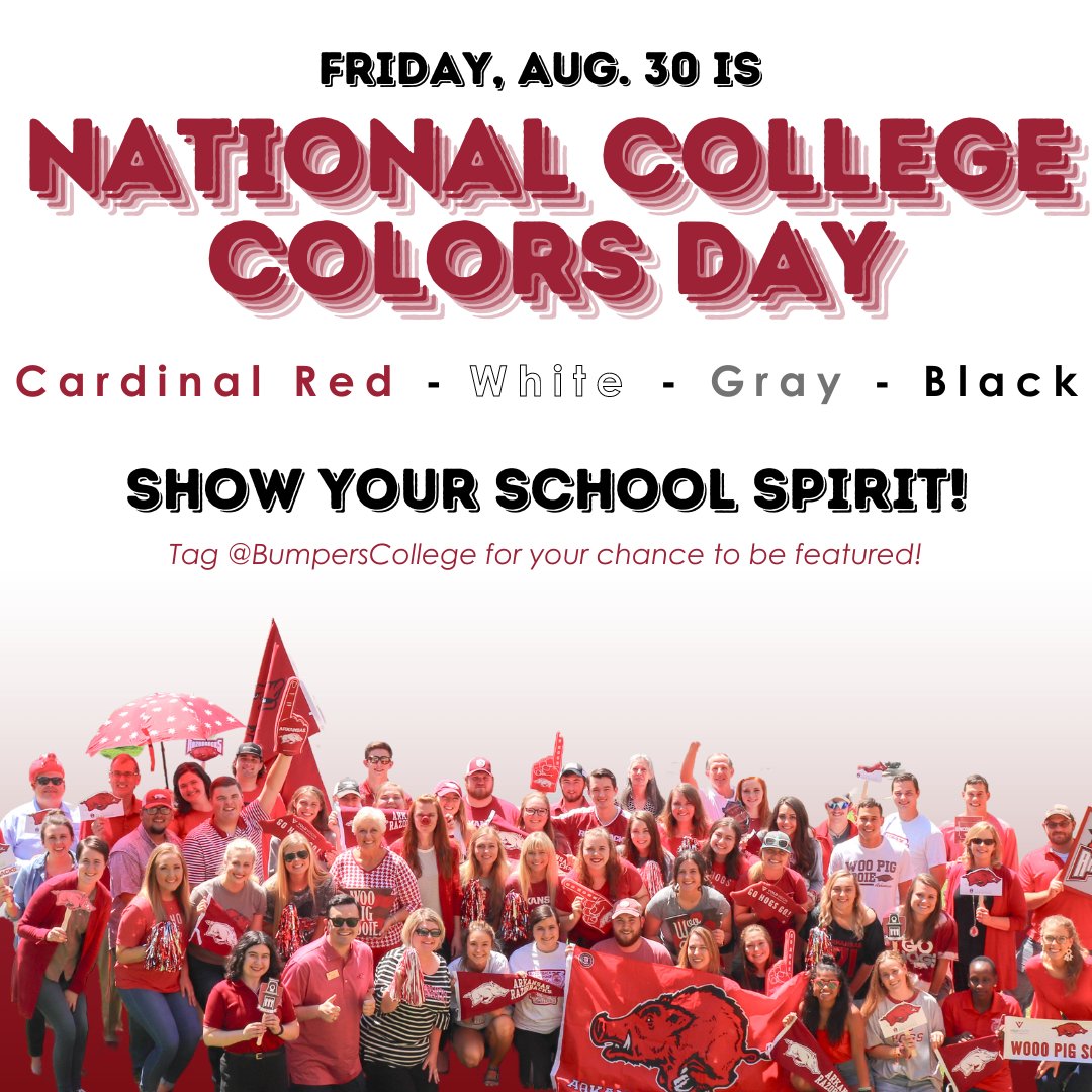uarkbumpers's tweet photo. Calling all Razorbacks! Itโs time to show your school pride, grab your Cardinal Red, white, gray or black, and rep it loud and proud this Friday! #AgFoodLife #CardinalRed #White #Gray #Black #SchoolSpirt #Razorbacks https://t.co/FnJHxZWMIe