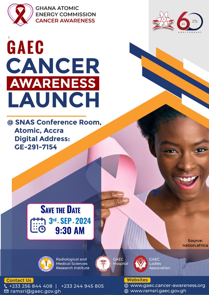 Francis Hasford (@haspee1) on Twitter photo Launch of GAEC Cancer Awareness and Free Screening Programme - 2024.
Tuesday, 3rd September 2024.
SNAS Conference Room, GAEC.
Kwabenya, Accra.
#UnitingOurVoices
<a href="/sambdampare/">Samuel Boakye Dampare, PhD</a> <a href="/GAECGH/">Ghana Atomic Energy Commission</a> <a href="/ramsriGAEC/">Radiological and Medical Sciences Research Inst.</a> Launch of GAEC Cancer Awareness and Free Screening Programme - 2024.
Tuesday, 3rd September 2024.
SNAS Conference Room, GAEC.
Kwabenya, Accra.
#UnitingOurVoices
<a href="/sambdampare/">Samuel Boakye Dampare, PhD</a> <a href="/GAECGH/">Ghana Atomic Energy Commission</a> <a href="/ramsriGAEC/">Radiological and Medical Sciences Research Inst.</a>