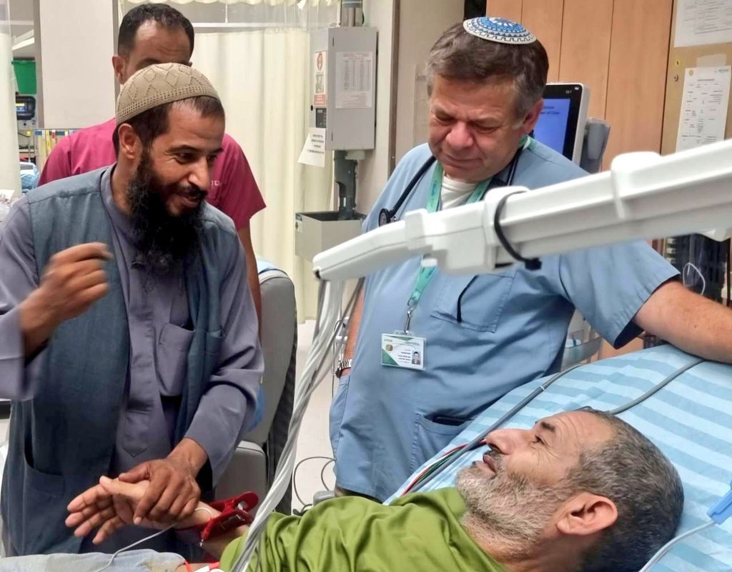rupasubramanya's tweet photo. "Apartheid" Jewish state Israel just rescued an Arab Muslim who was being held hostage by Hamas terrorists, and he's being treated by a Jewish physician. The progressive left brain just short circuited. https://t.co/nz6zvcoKYK