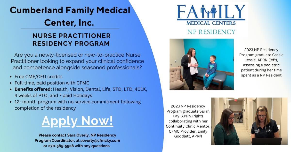 Are you a newly licensed Nurse Practitioner looking to expand your clinical confidence? Family Medical Centers’ Nurse Practitioner Residency Program focuses on clinical skill enhancement and experience-based knowledge through hands-on learning. Apply now!  bit.ly/3yThGrI