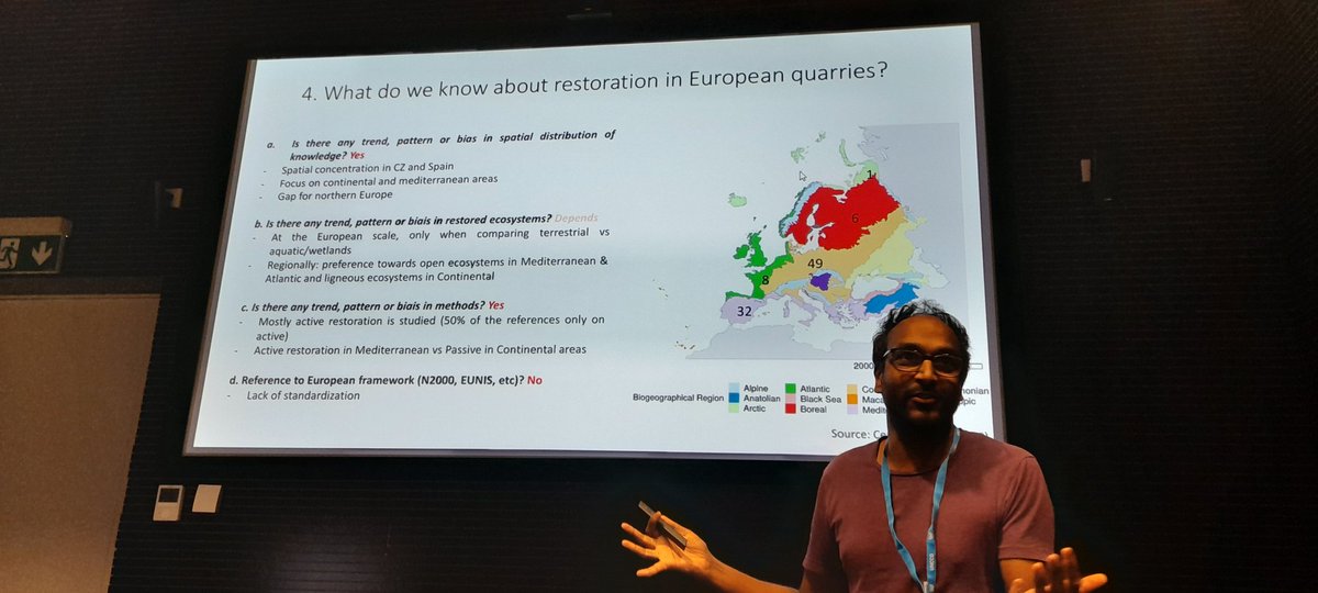 Very valuable session on the role of spontaneous vs assisted vegetation colonisation of quarries and mining sites. Informative for future nature restoration. Need to convince permitting authorities!
Too few studies from the UK given scale of minerals extraction 
#SERE2024