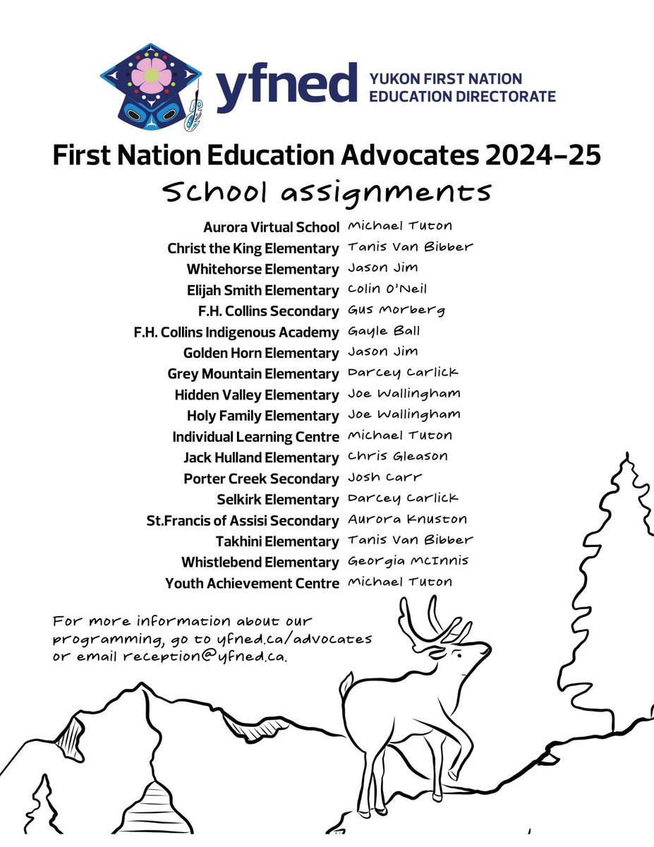 Happy first day of school for many Yukon youth! 

If you're in a Whitehorse school, we have a First Nation Education Advocate there to help you through your education journey. 

Go to yfned.ca for the intake contact form and other information about our programming.
