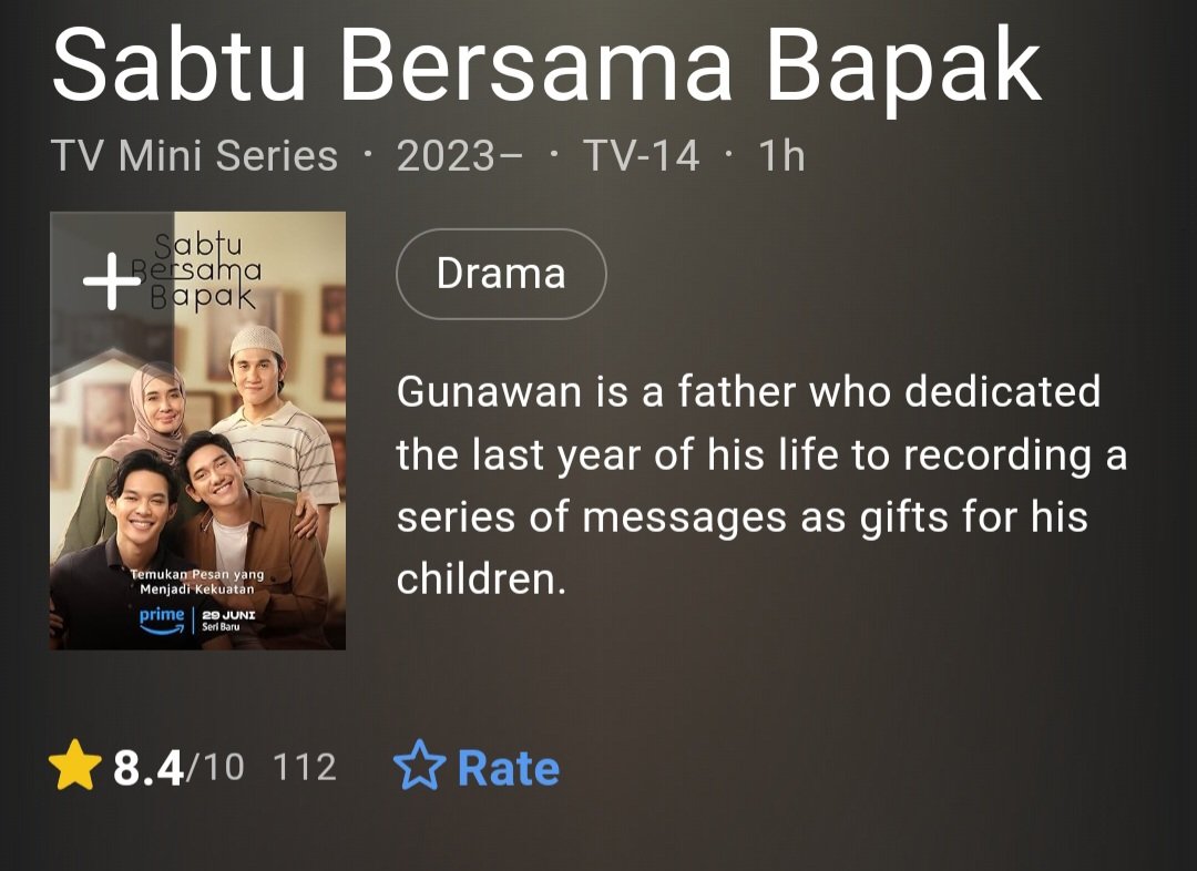 Baru nonton "Sabtu Bersama Bapak". (The series)
Film sederhana tanpa efek canggih yg aneh2. 
Film sederhana dgn jokes garing. 
Yes, menurutku itu adlh film sederhana. 
Film sederhana yg mampu memporak porandakan hati.
Senyum2 sendiri.
Nangis sendiri.
Mikir sendiri.
Takut sendiri.