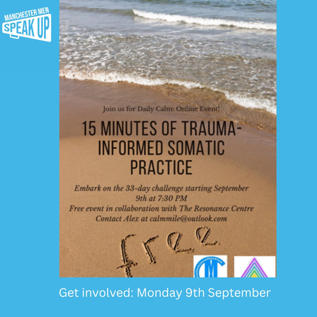 Join the virtual launch event on Sep 9th to access a free 33-day challenge called Daily Calm. It’s designed to calm the nervous system, restore mobility, and reduce pain.

More info on the website:  manchestermenspeakup.org.uk/daily-calm-15-…

#manchestermenspeakup #greatermanchester