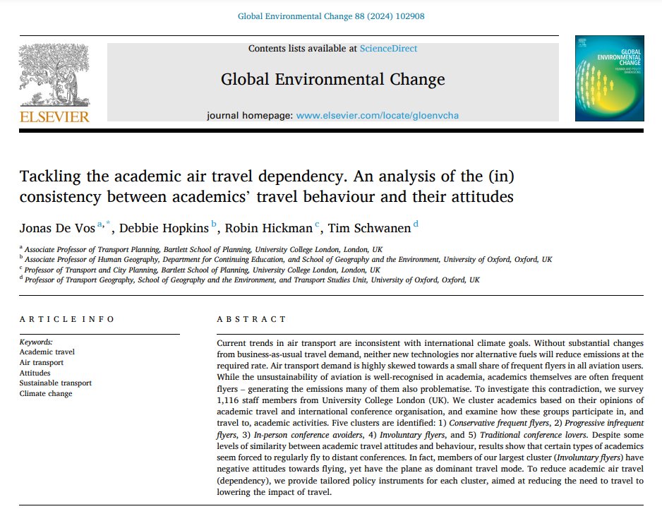 DV_Jonas's tweet image. Are you a *conservative frequent flyer* or an *in-person conference avoider*? In this paper we analyse the (mis)match between academics’ long-distance (air) travel and related attitudes. @TimSchwanen @DebbieHopkins_ @UCL_BSP
The aper is available OA: doi.org/10.1016/j.gloe…