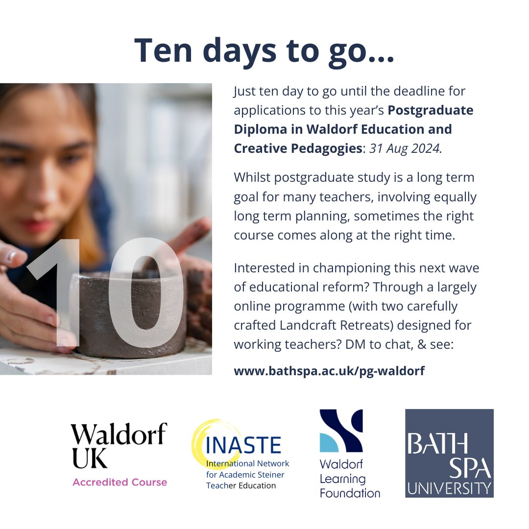 Just as learning is often a unique blend of structured planning and the welcoming of spontaneity, our own study as teachers can take unexpected turns. If this programme sounds as though it might be for you and that this autumn is the time, DM / check bathspa.ac.uk/pg-waldorf