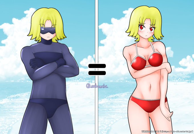 うちの子男装女子なアトラスの水着姿を描いてみました! 