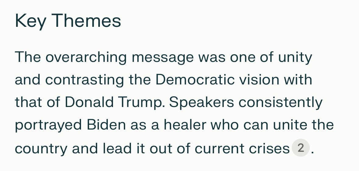 Asked AI for a summary of the DNC last night. Not bad, except it got the person running wrong.